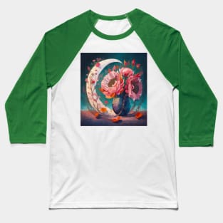 Watercolor flowers with crescent moon Baseball T-Shirt